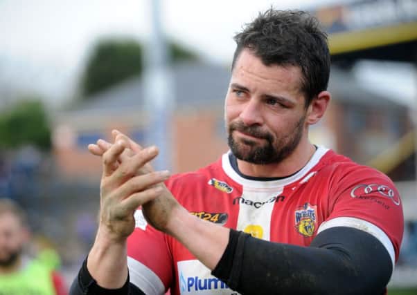 I
Ian Kirke thanks the Rhinos fans earlier this month.