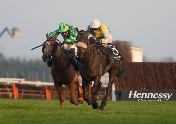 Many Clouds ridden by Leighton Aspell wins the Hennessy Gold Cup at Newbury in November Picture: Adam Davy/PA.