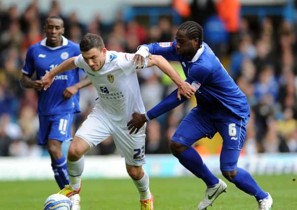 Sol Bamba (right) in action against Leeds United for Leicester City.