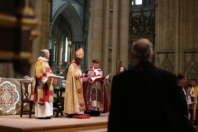 Protester Rev Paul Williamson interrupted a service at York Minster, where The Rev Libby Lane was consecrated as the eighth Bishop of Stockport.