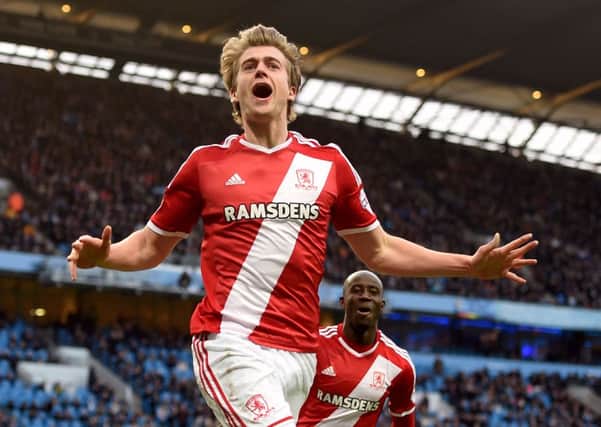Middlesbrough's Patrick Bamford celebrates putting his side on their way to a 2-0 victory over Manchester City on Saturday (Picture: Martin Rickett/PA Wire).