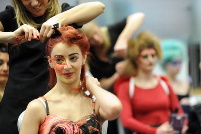 27/1/15  Hairdressing Students at York College  taking part in the 'Avant Garde' section  in the York College  competition  held at York Racecourse yesterday(tues). (GL1004/73h)