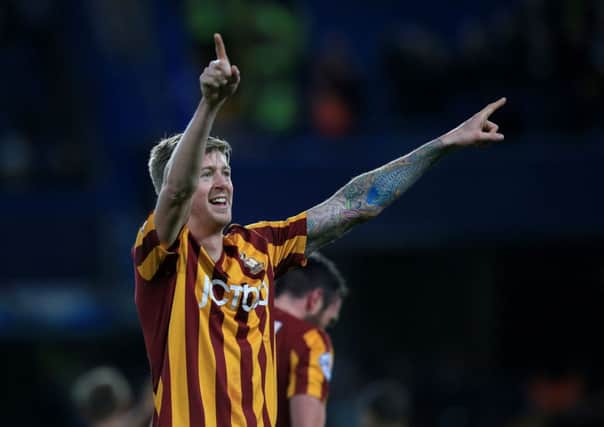 Bradford City's Jonathan Stead celebrates after the FA Cup Fourth Round match at Stamford Bridge, London.