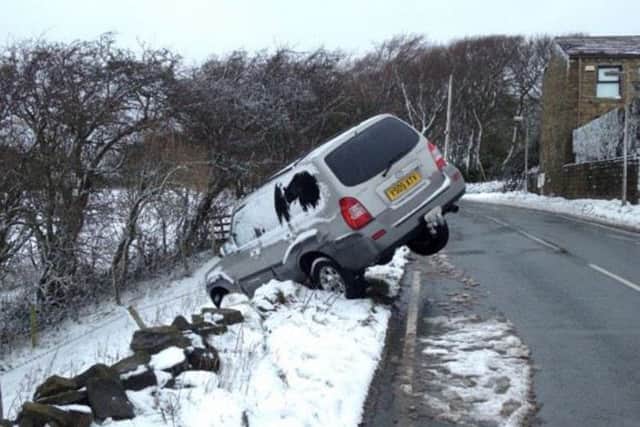 This vehicle crashed off the road at Emley after heavy snowfall.