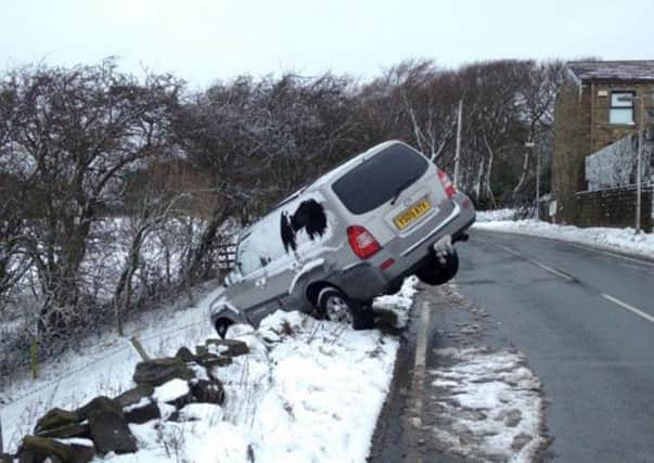 This vehicle crashed off the road at Emley after heavy snowfall.