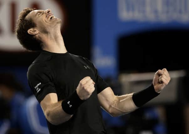 Andy Murray celebrates after defeating Tomas Berdych. Picture: AP/Bernat Armangue.