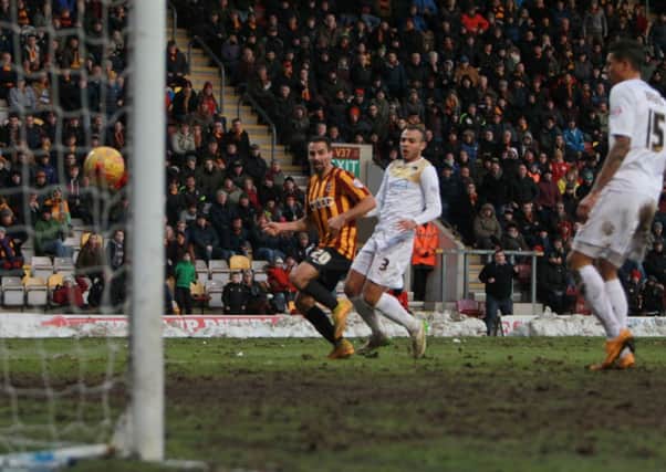 Bradford City's Filipe Morais looks on as he nets for the Bantams.