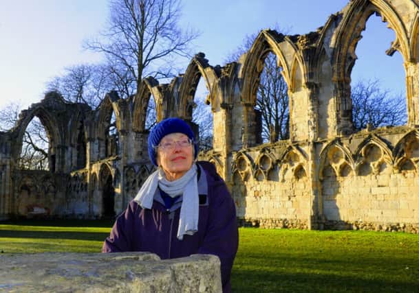 Local historian Lynn Harper in the ruins of St Mary's Abbey in the Yorkshire Museum gardens  in York