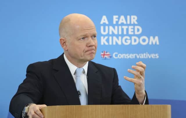Leader of the House of Commons, William Hague during a speech about English votes for English laws at the Ideas Space in Westminster