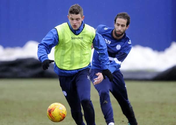 Filipe Melo in his first day training with the Owls at Middlewood Road with fellow new signing Sergiu Bus