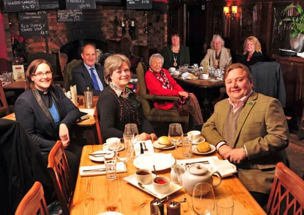 6 January 2015.......     Michael Ibbotson of the Durham Ox in Crayke near York, with representatives from local organisations to arrange a loneliness luncheon. TJ100650e Picture by Tony Johnson