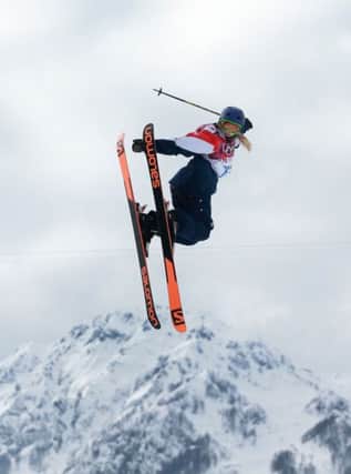 Great Britain's Katie Summerhayes in the Ladies Ski Slopestyle Qualification run 2 at the Rosa Khutor Extreme Park during the 2014 Sochi Olympics. David Davies/PA Wire.