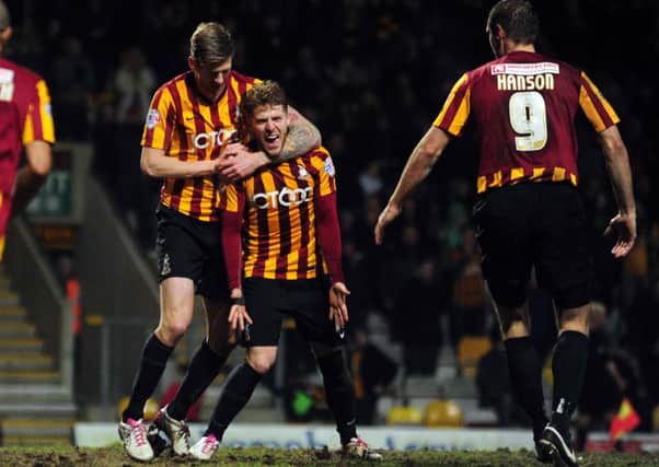 Bradford City's Billy Clarke is overjoyed after netting the equaliser against MK Dons (Picture: Simon Hulme).