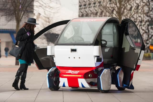 A prototype of the Pathfinder driverless pod, that will be the first autonomous vehicle in the UK to work on public footpaths