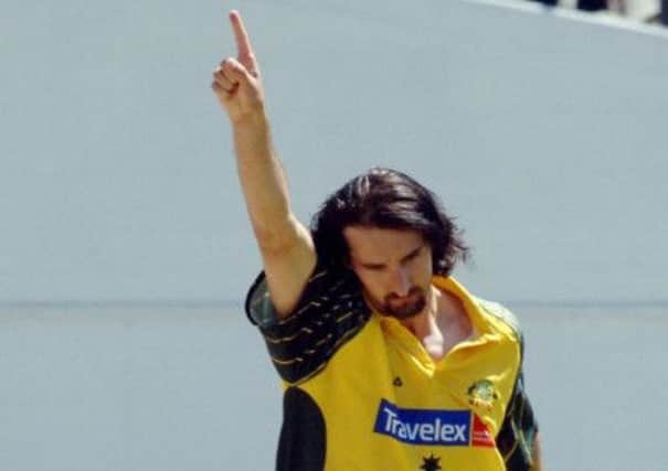 Australia's Jason Gillespie celebrates after taking the wicket of England's Kevin Pietersen for 74 runs during the third NatWest Challenge match at the Brit Oval, London, Tuesday July 12, 2005.