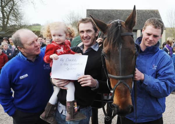 Don't Push It, jockey Tony McCoy his daughter Eve aged 2 with trainer Jonjo O'Neill, left, and groom Alan Berry (right).