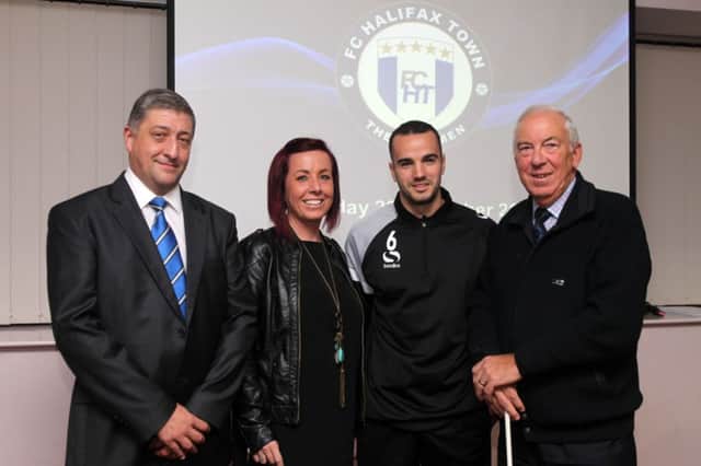 Debbie Charlton, pictured second from the left, with Pete Stajic, Danny Lowe and Geoff Cope at a previous FC Halifax Town meeting at the Shay.