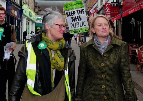 Green party leader Natalie Bennett (right) and Shan Oakes, Green candidate for Harrogate