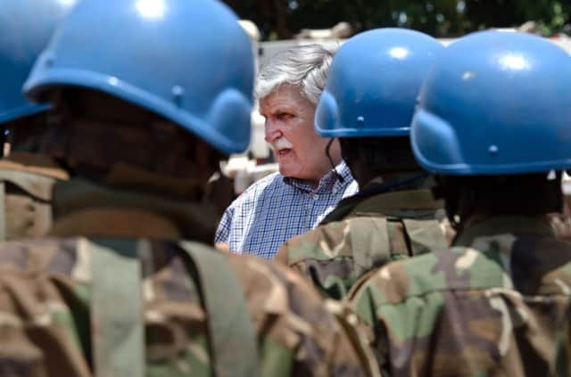 Retired Genrral Romeo Dallaire with Rwandan UN troops in South Sudan in 2012.