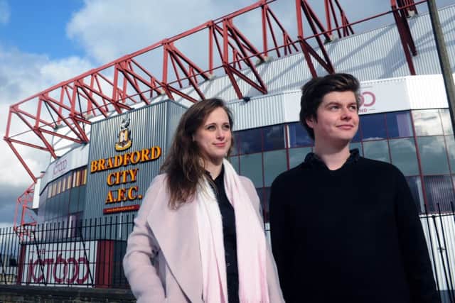 Director of Valley Parade fire disaster play, Matthew Stevens-Woodhead, and Jemma Wilson.