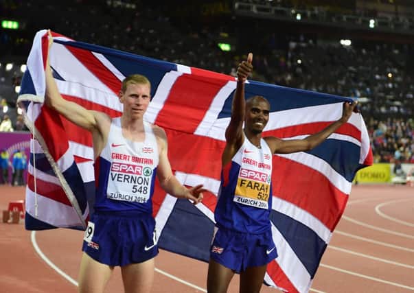 Andy Vernon and Mo Farah celebrate at last year's European Athletics Championships. Picture: Adam Davy/PA Wire.