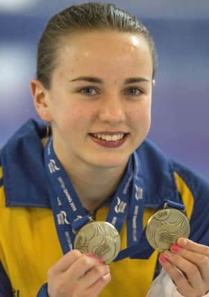 Lois Toulson of City of Leeds Diving Club with her medals after wining the Womens Platform Final  during day two of the British Gas Diving Championships at The Plymouth Life Centre, Plymouth.