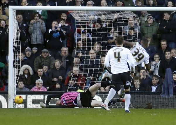 Sheffield Wednesday's substitute goalkeeper Chris Kirkland is beaten from the penalty spot by Derby Countys Darren Bent (Picture: Steve Ellis).