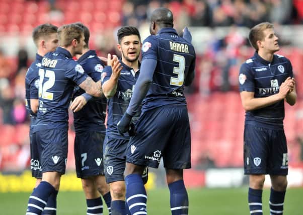 Alex Mowatt and Sol Bamba celebrate victory over Middlesbrough.