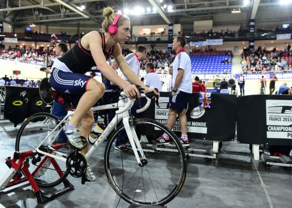 GOLD-LESS: Great Britain's Laura Trott warms up in between Omnium disciplines of the UCI Track Cycling World Championships at the Velodrome National, Saint-Quentin-en-Yvelines. Picture: Adam Davy/PA Wire.