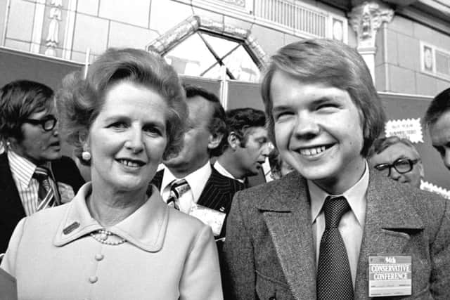 Conservative party leader Margaret Thatcher with 16 year old Rother Valley schoolboy William Hague