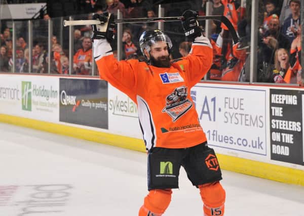 TOP MAN:  Sheffield Steelers' Mathieu Roy scored twice against Hull Stingrays to join Mike Forney as joint top scorer with 35 goals for the season.