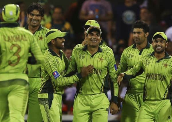 Pakistan's players celebrate a wicket during their win over Zimbabwe.