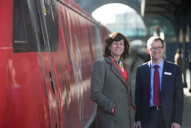 Claire Perry, Rail Minister, and David Horne, Managing Director, Virgin Trains East Coast at the launch of Virgin Trains East Coast