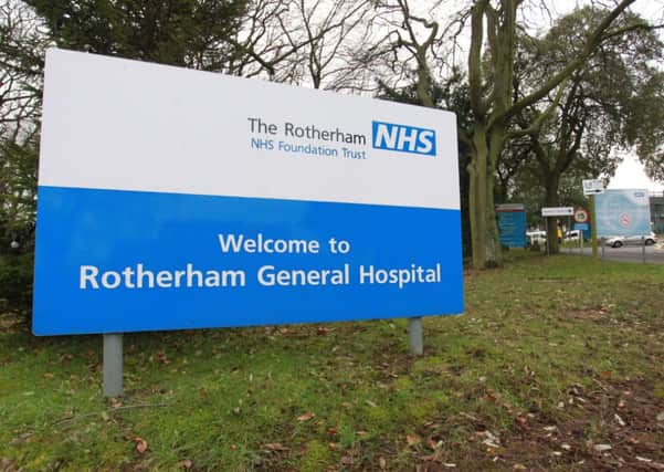The entrance to Rotherham General Hospital