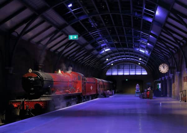 The Hogwarts Express sits on platform 9 3/4's at The Making of Harry Potter at the Warner Bros Studio Tour in Leavesden, Hertfordshire.