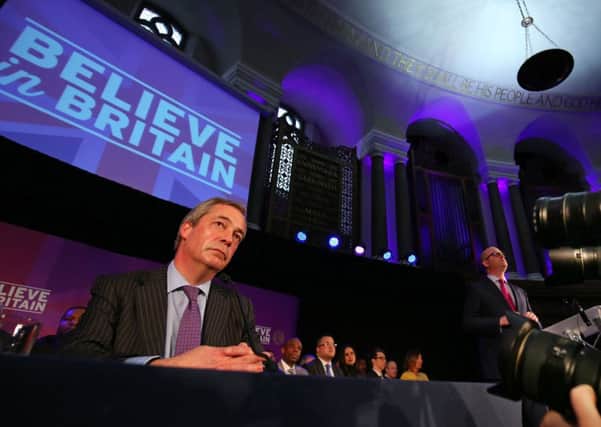 Ukip leader Nigel Farage takes questions at the Emmanuel Centre in London