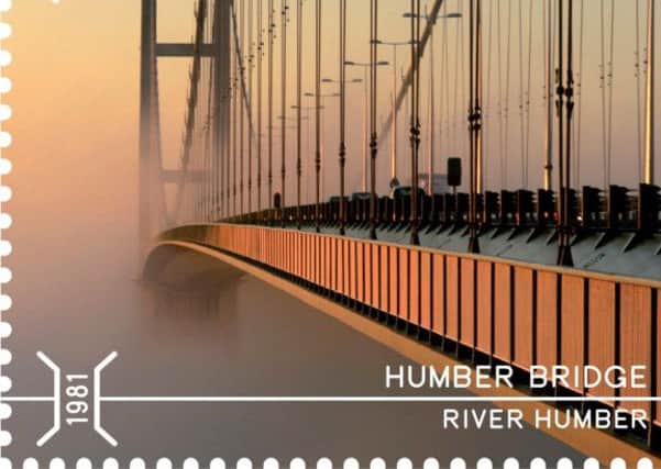 A close up of the Humber Bridge stamp