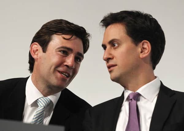 Shadow health secretary Andy Burnham with Labour Party leader Ed Miliband