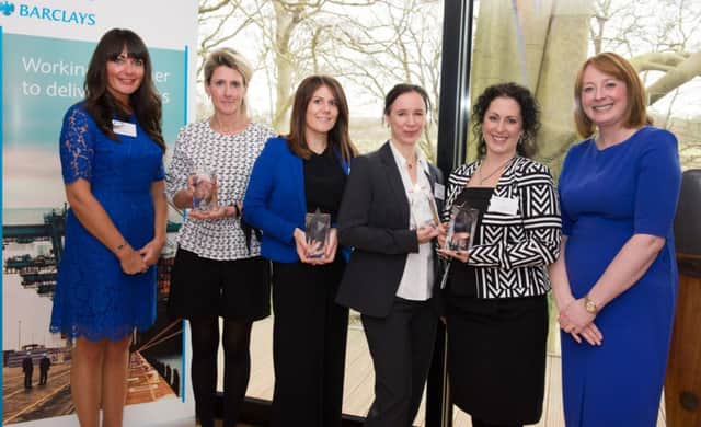 Barclays Women in Business Awards (L-R): Alex Pryce, Barlcays; Beth Butterwick, Bonmarche; Victoria Woodings, Principle Holdings; Jennifer McDuff, Brathay Trust; Joanna Robinson, Mansfield Pollard & Co; Debbie Mullen, Barclays.