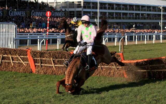 COSTLY FALL: Annie Power ridden by Ruby Walsh falls after jumping the last fence during the OLBG Mares' Hurdle at Cheltenham.