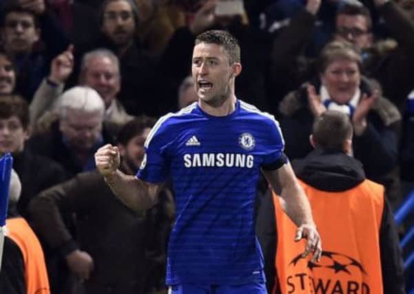 Chelsea's Gary Cahill celebrates scoring his side's first goal.