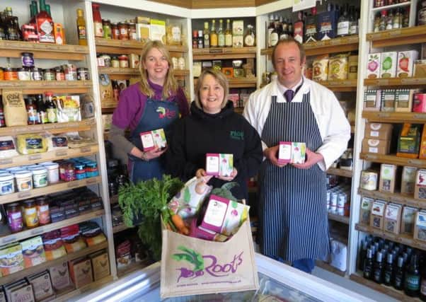 Pictured, from left, are: Katherine Brown of Roots, Nicola Calder of Figs Catering, and head butcher Darren Nesfield.