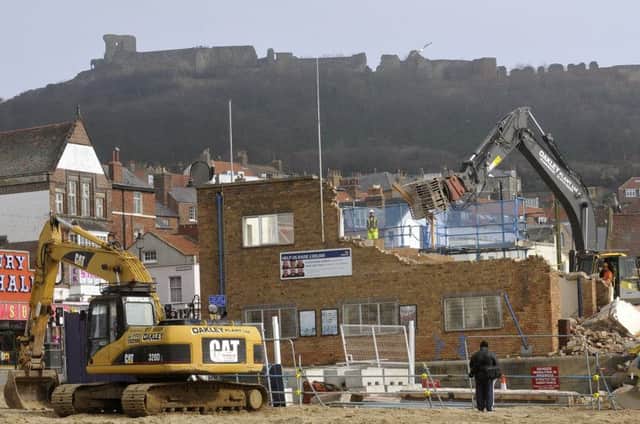 The old Lifeboat House in Scarborough is demolished. Pictures by Richard Ponter