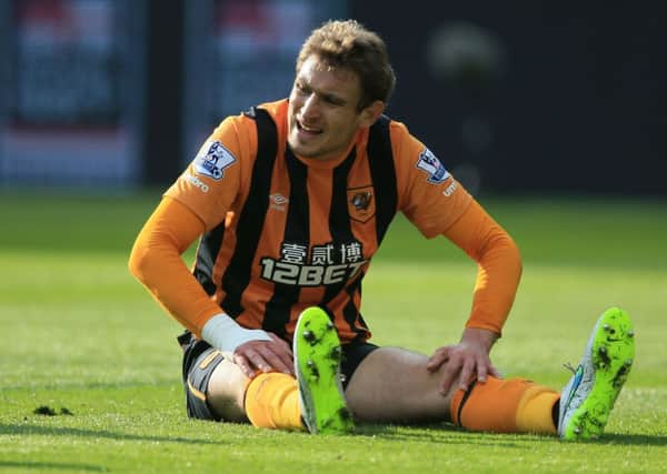 Hull City's Nikica Jelavic looks dejected after missing a chance against Leicester City