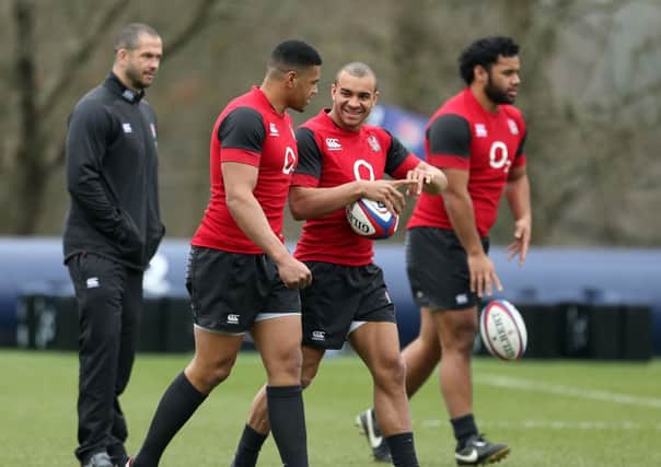 England Luther Burrell (left) and Jonathan Joseph during a training session at Pennyhill Park