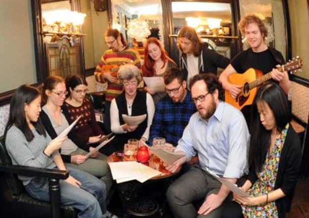 Academics from the University of Leeds School of English sing a previously unpublished song written by JRR Tolkien at Whitelock's