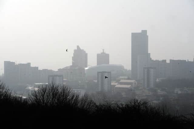 The Leeds city centre skyline as smog engulfs the buildings.  Picture: Ross Parry Agency