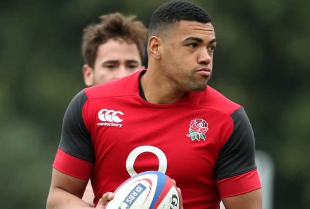 Huddersfield-born Luther Burrell pictured during an England training session at Pennyhill Park, Surrey, yesterday  (Picture: Steve Paston/PA).