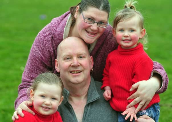 Paul Louth with partner Amanda Edwards and children Maisy, 3 and Imogen,2.