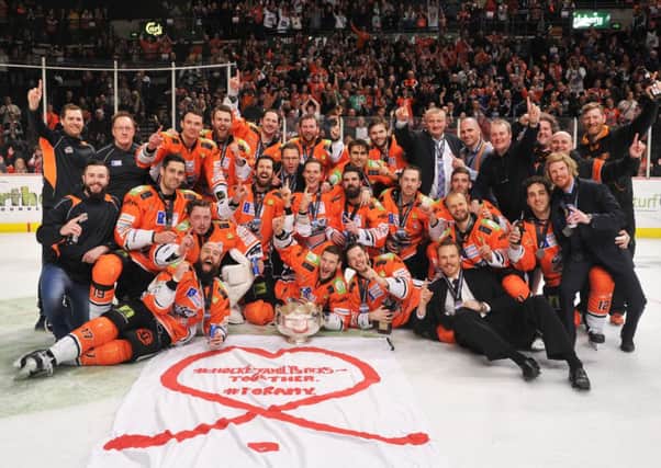 Sheffield Steelers celebrate their fourth Elite League championship. Picture: Dean Woolley.